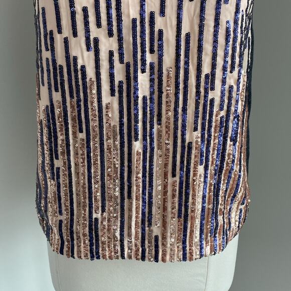 ANTHROPOLOGIE Tiny Sequin Front Tank Womens Sz Small Cream Blue Gold New Tags - Picture 3 of 7